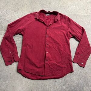 Express‎ Men's Red Striped Button-Up Long Sleeve Collared Dress Shirt Work Retro